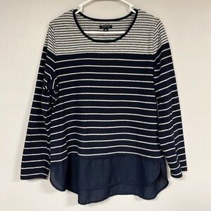Nautica Long Sleeve Gray/Blue Striped scoop Neck Cotton Pullover/tee, XXL